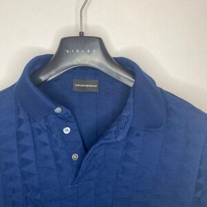 Emporio Armani Mens Navy Blue 3D Geometric Triangle Texture Polo Shirt size M